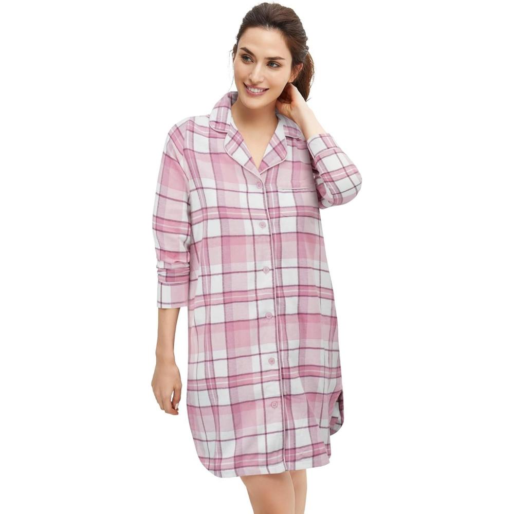 image:imageellos Plus Size Flannel Sleep ShirtDelicate Pink Plaid
