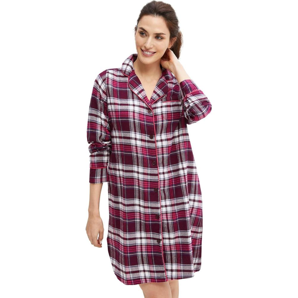 image:imageellos Plus Size Flannel Sleep ShirtMidnight Berry Plaid