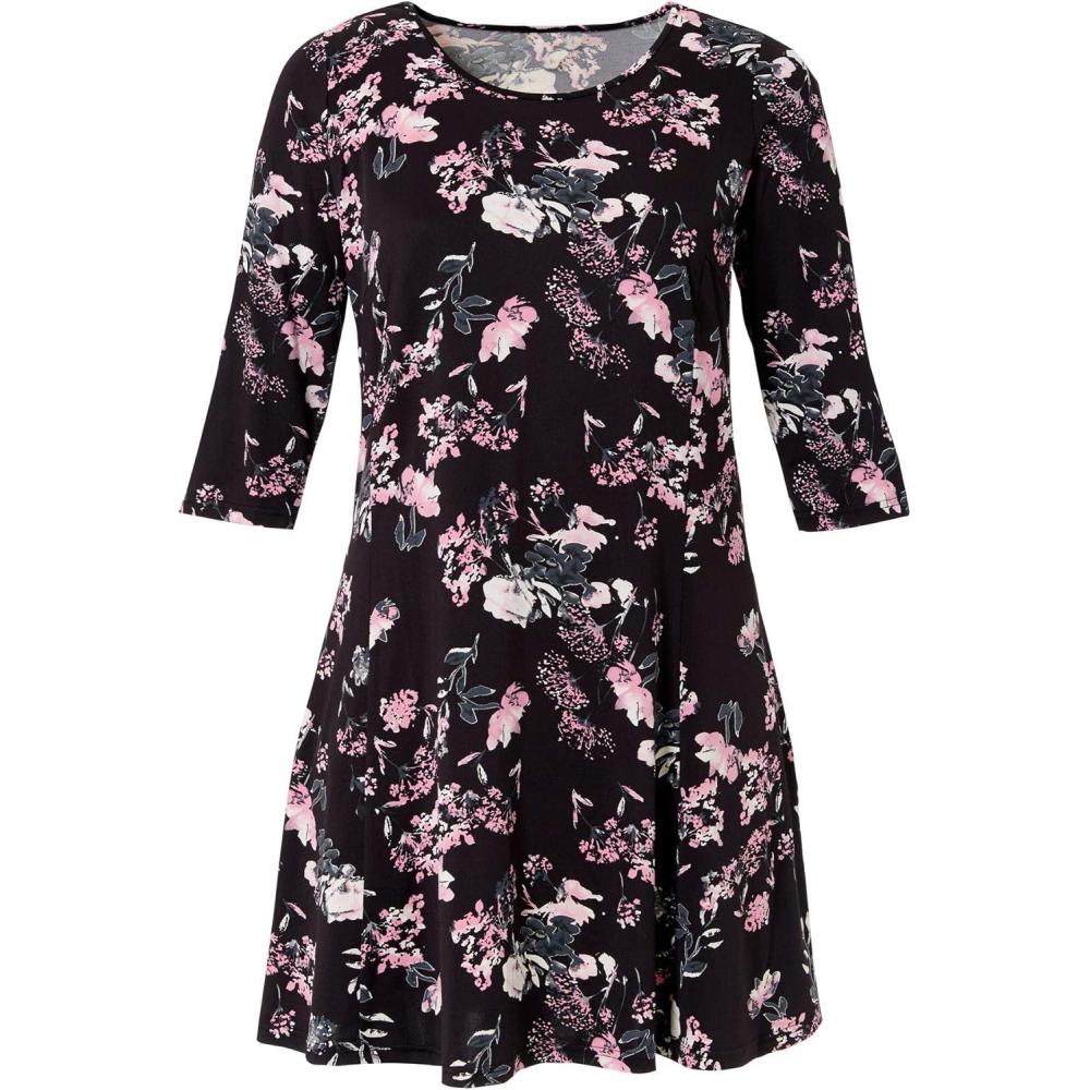 image:imageellos Plus Size Stretch Knit Scoop Neck 34 Sleeve A Line DressSeaside Pink Floral Print