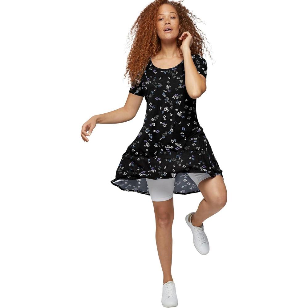 image:imageellos Plus Size Stretch Knit Scoop Neck Short Sleeve A Line DressBlack Floral