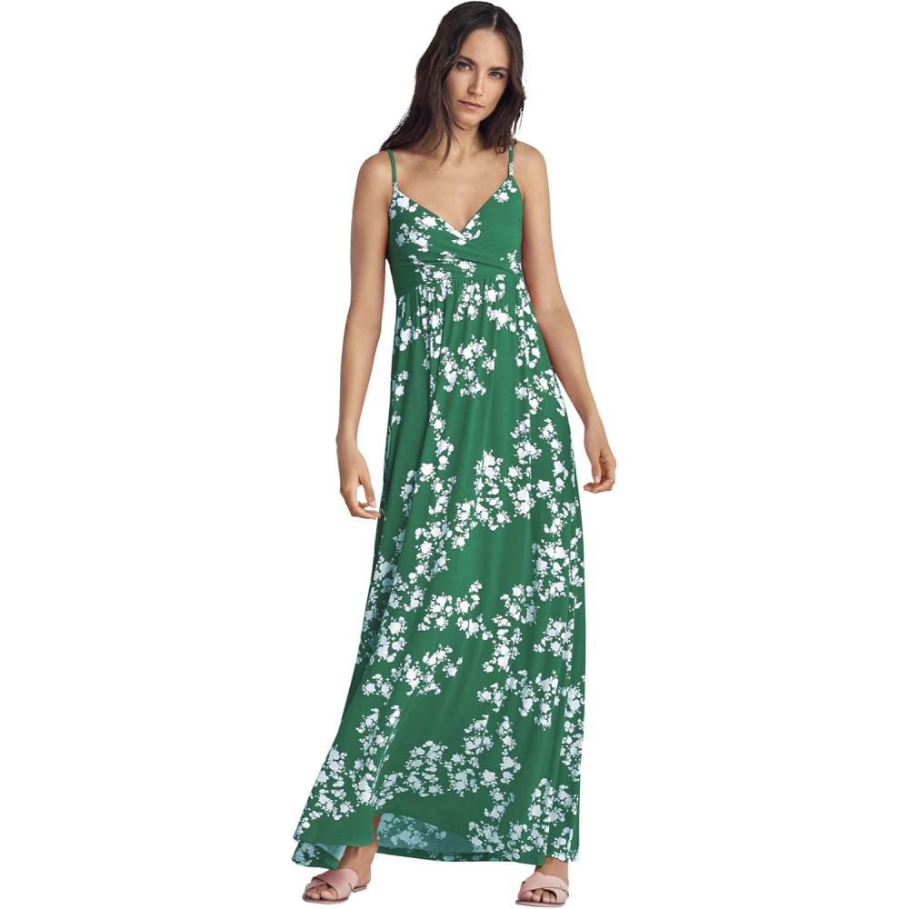 image:imageellos Plus Size Stretch Knit Surplice Tank Maxi DressTropical Green White Print