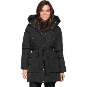 Ellos Plus Size Belted Puffer Coat(Black)