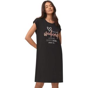 Ellos Plus Size Cap Sleeve Sleep Shirt(Black Weekend)