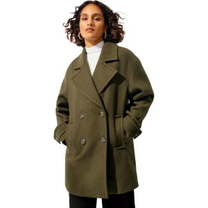 Ellos Plus Size Double Breasted Peacoat(Deep Olive)