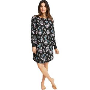 Ellos Plus Size Long Sleeve Henley Sleepshirt(Black Multi Floral)