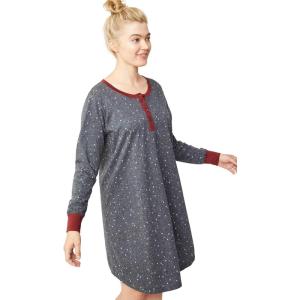 Ellos Plus Size Long Sleeve Henley Sleepshirt(Heather Charcoal Star)