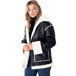 Ellos Plus Size Reversible Faux Suede Sherpa Jacket(Black Ivory)