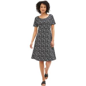 Ellos Plus Size Short Sleeve Fit & Flare Knit Dress(Black White Ditsy)