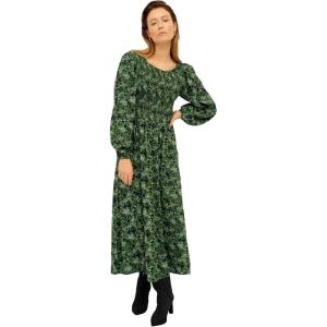 Ellos Plus Size Smocked Bodice Tiered Midi Dress(Green Vine Ditsy)