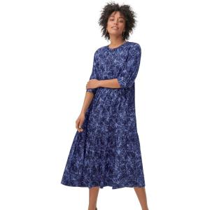 Ellos Plus Size Tiered Cotton Midi Dress(Blue Violet Print)