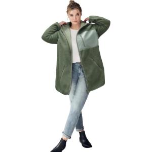 Ellos Plus Size Zip Front Hooded Sherpa Jacket(Desert Green)
