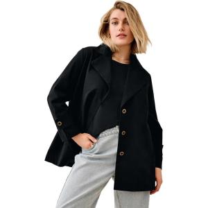 ellos Plus Size Button Front Denim A-Line Jacket(Black)