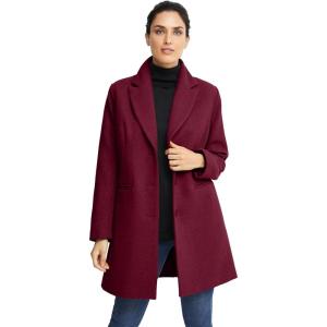 ellos Plus Size Classic Wool-Blend Coat(Merlot)