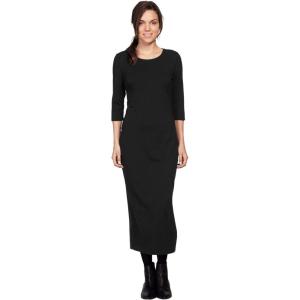 ellos Plus Size Cotton Spandex Crew Neck 3/4 Sleeve Maxi Dress(Black)