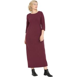 ellos Plus Size Cotton Spandex Crew Neck 3/4 Sleeve Maxi Dress(Deep Wine)