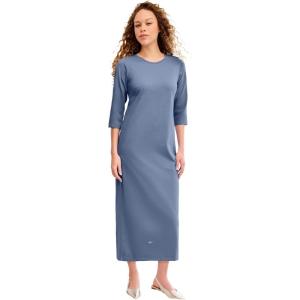 ellos Plus Size Cotton Spandex Crew Neck 3/4 Sleeve Maxi Dress(Pale Indigo)