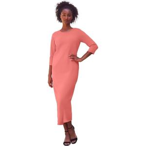ellos Plus Size Cotton Spandex Crew Neck 3/4 Sleeve Maxi Dress(Sweet Coral)