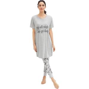 ellos Plus Size Cotton Spandex Pull On Sleep Legging(Heather Grey Floral)