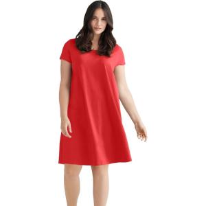 ellos Plus Size Cotton Spandex Scoop Neck Short Sleeve A Line Tee Dress(Chili Red)