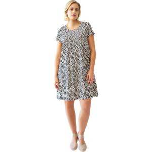 ellos Plus Size Cotton Spandex Scoop Neck Short Sleeve A Line Tee Dress(Navy White Daisy)