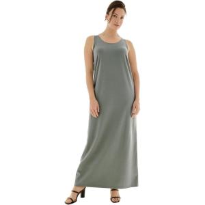 ellos Plus Size Cotton Spandex Scoop Neck Sleeveless A Line Maxi Dress(Desert Green)