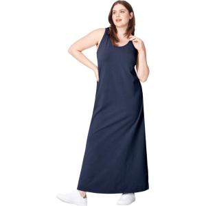 ellos Plus Size Cotton Spandex Scoop Neck Sleeveless A Line Maxi Dress(Navy)