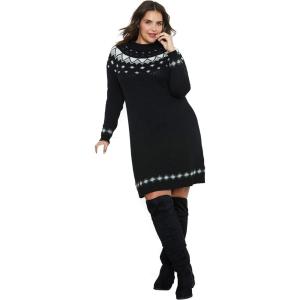 ellos Plus Size Fair Isle Sweater Dress(Black)
