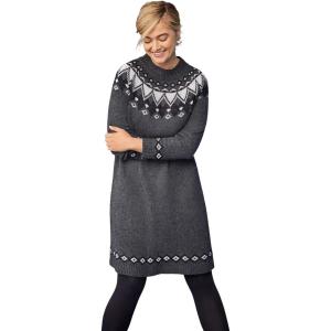 ellos Plus Size Fair Isle Sweater Dress(Heather Charcoal)