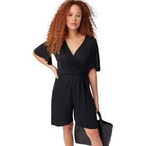 ellos Plus Size Flutter Sleeve Surplice Romper(Black)