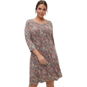 ellos Plus Size Stretch Knit Scoop Neck 3/4 Sleeve A Line Dress(Grey Spruce Ditsy Floral)