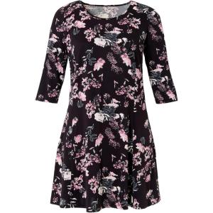 ellos Plus Size Stretch Knit Scoop Neck 3/4 Sleeve A Line Dress(Seaside Pink Floral Print)