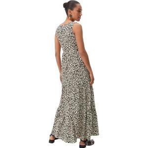 ellos Plus Size Stretch Knit Scoop Neck Sleeveless Tiered Maxi Dress(Black Cream Print)