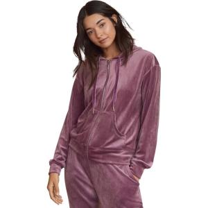 ellos Plus Size Stretch Velour Zip Front Long Sleeve Jacket With Hood(Fig)