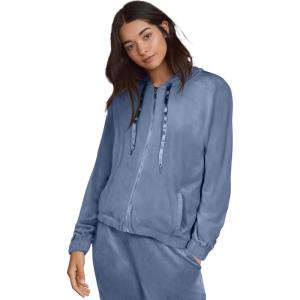 ellos Plus Size Stretch Velour Zip Front Long Sleeve Jacket With Hood(Pale Indigo)