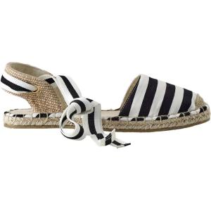 ellos Women’s Wide Width Lace-Up Flat Espadrilles(Black White Stripe)