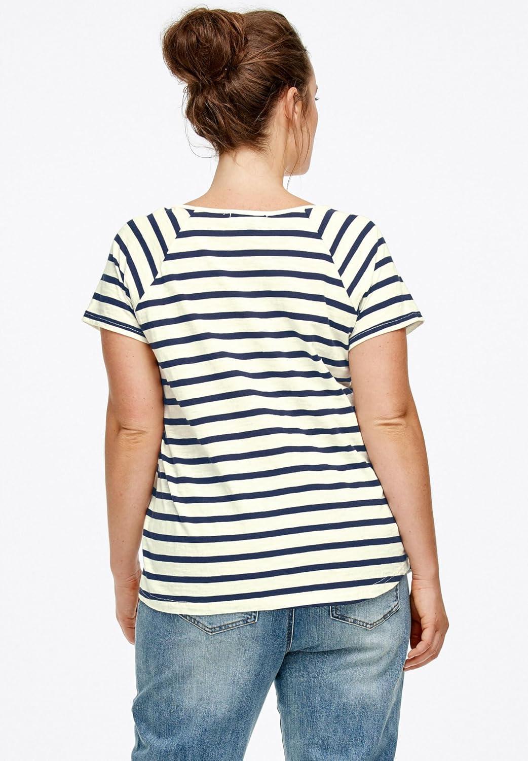image:imageEllos Plus Size Rounded VNeck TeeBlack White Stripe