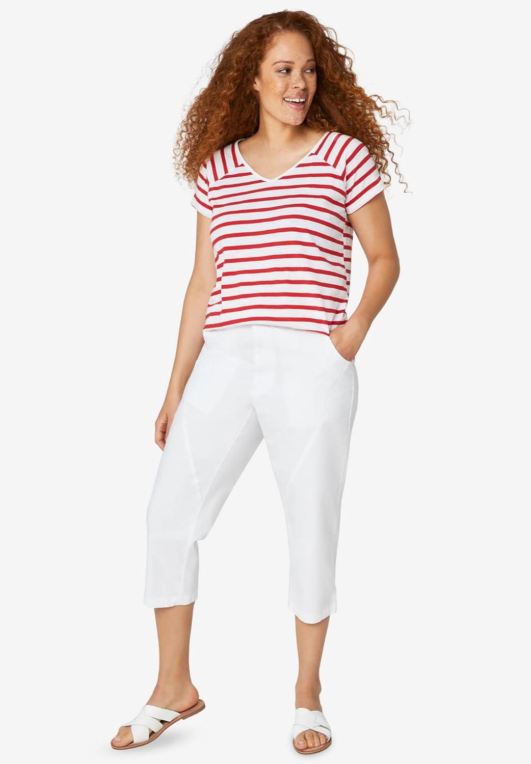 image:imageEllos Plus Size Rounded VNeck TeeGrey Spruce White Stripe
