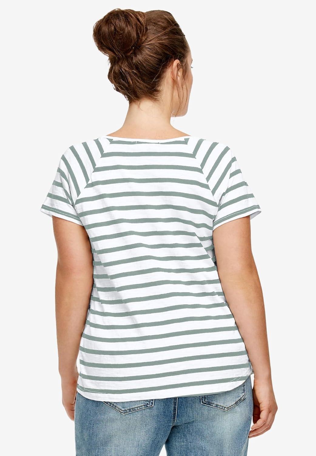 image:imageEllos Plus Size Rounded VNeck TeeGrey Spruce White Stripe