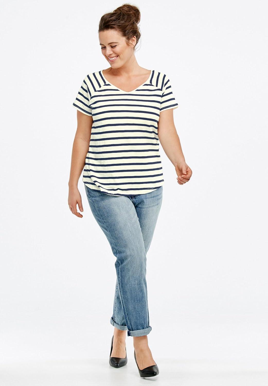 image:imageEllos Plus Size Rounded VNeck TeeGrey Spruce White Stripe