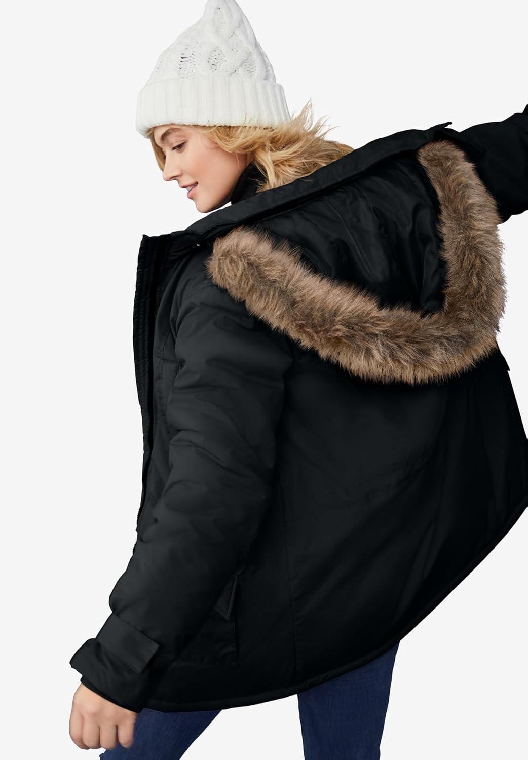 image:imageellos Plus Size Faux Fur Trim ParkaBlack