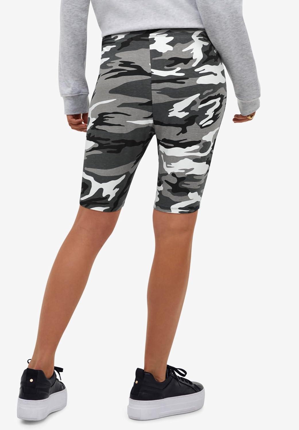 image:imageellos Plus Size Stretch Knit Bike ShortsBlack White Camouflage