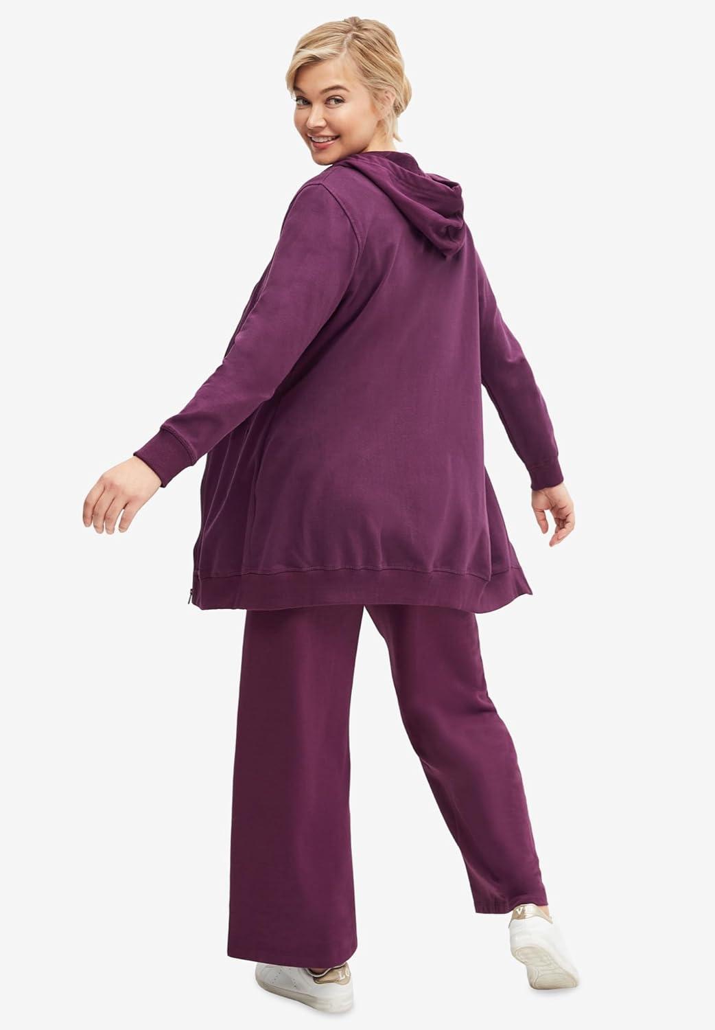 image:imageellos Womens Plus Size Long Zip Front Hoodie French Terry Long Oversized Lightweight JacketBlue Shadow