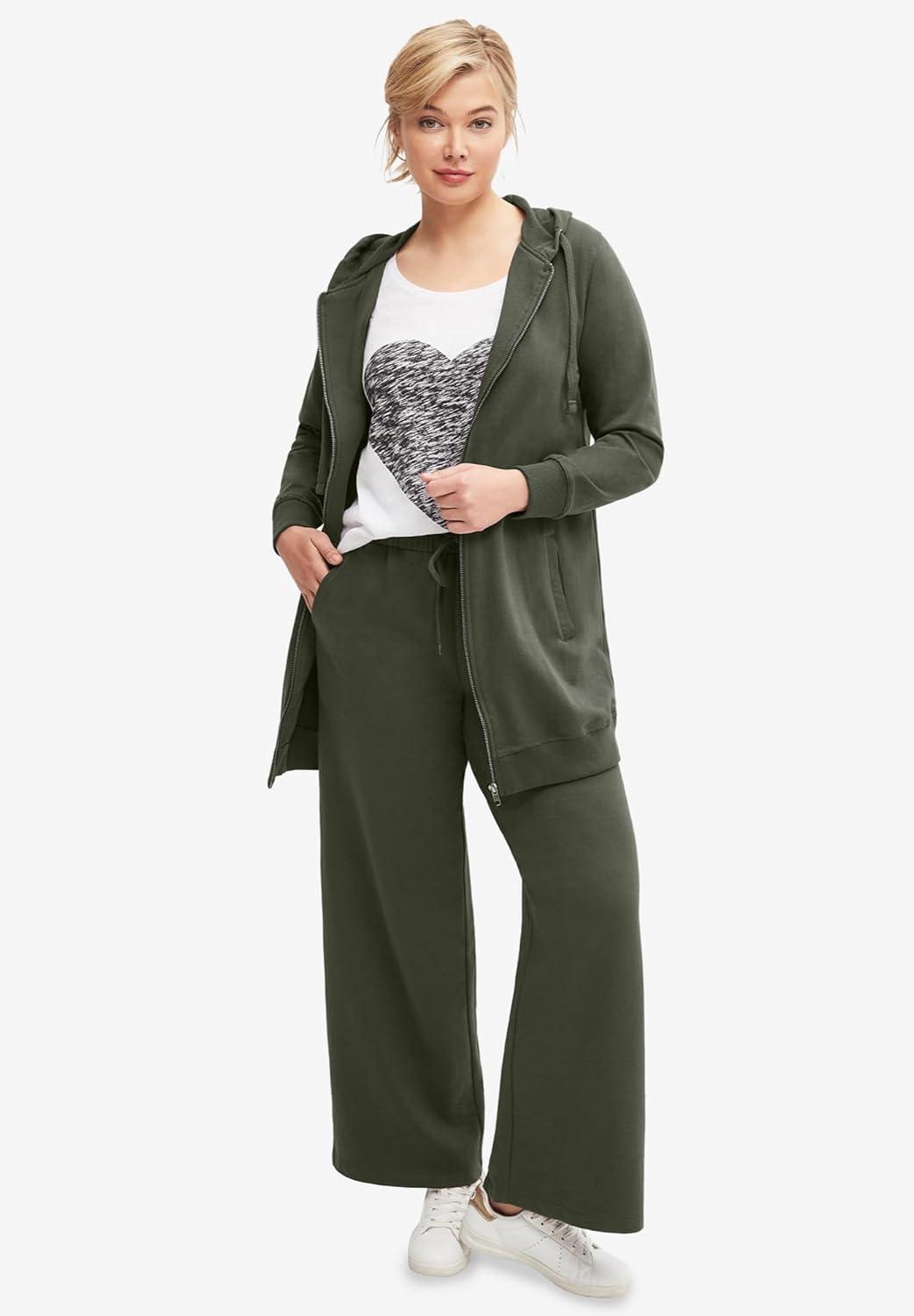 image:imageellos Womens Plus Size Long Zip Front Hoodie French Terry Long Oversized Lightweight JacketBlue Shadow