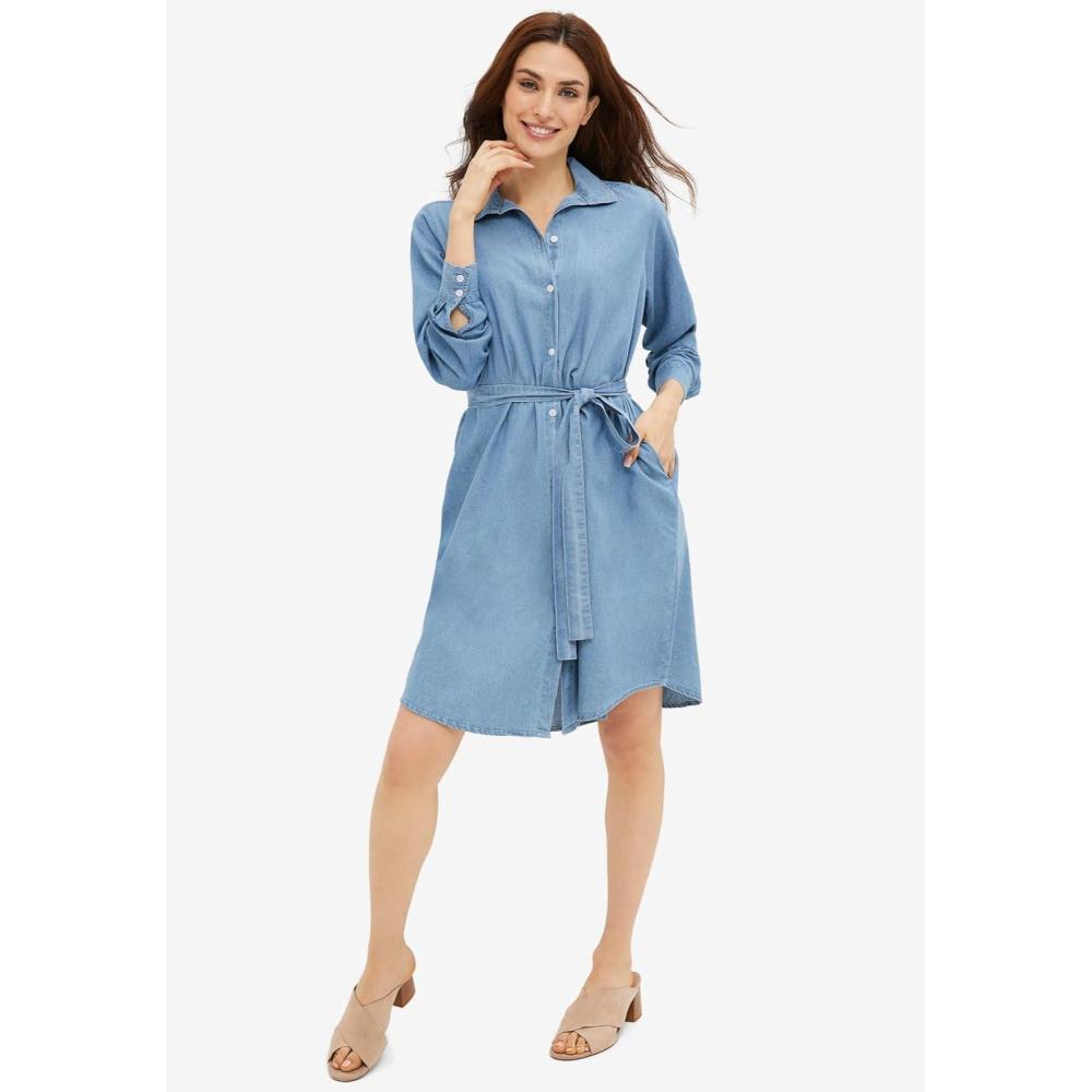 image:imageEllos Plus Size Denim ButtonFront Shirtdress