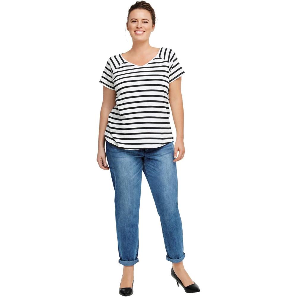 image:imageEllos Plus Size Rounded VNeck TeeBlack White Stripe