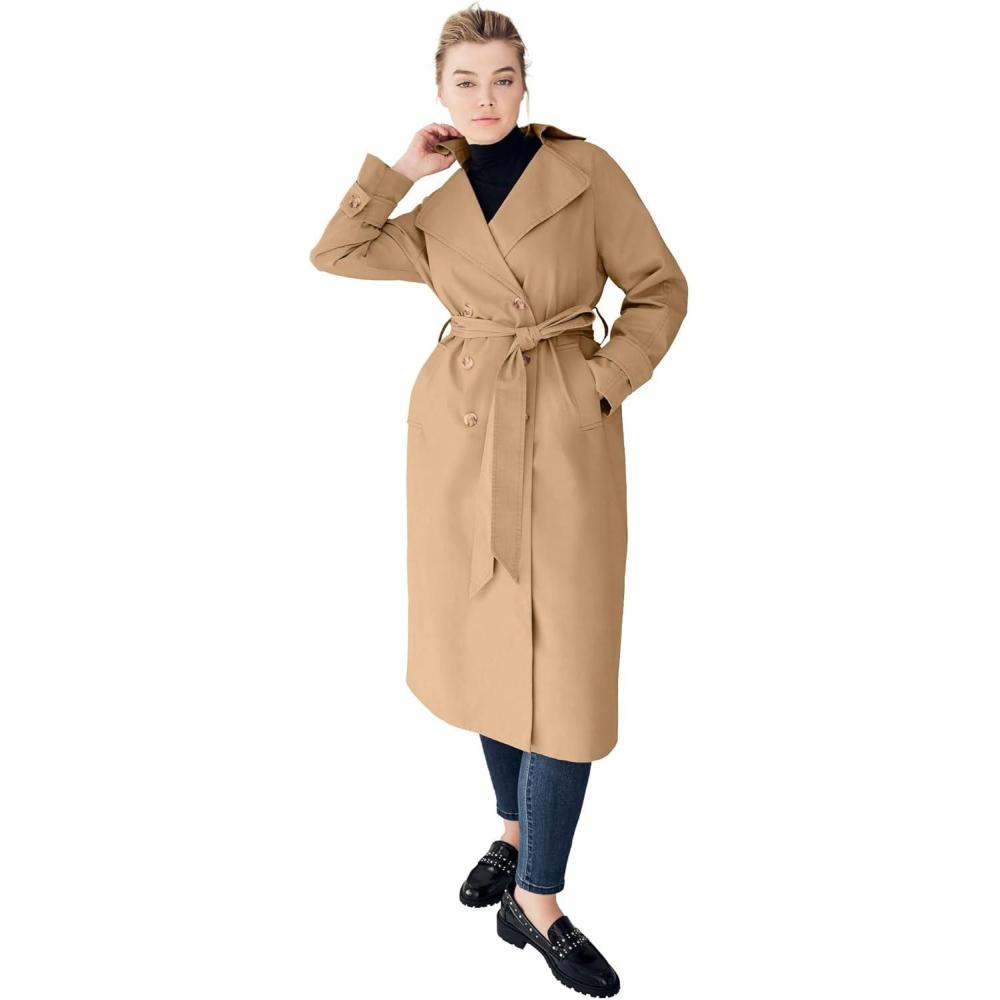 image:imageellos Plus Size DoubleBreasted Belted Trench Raincoat