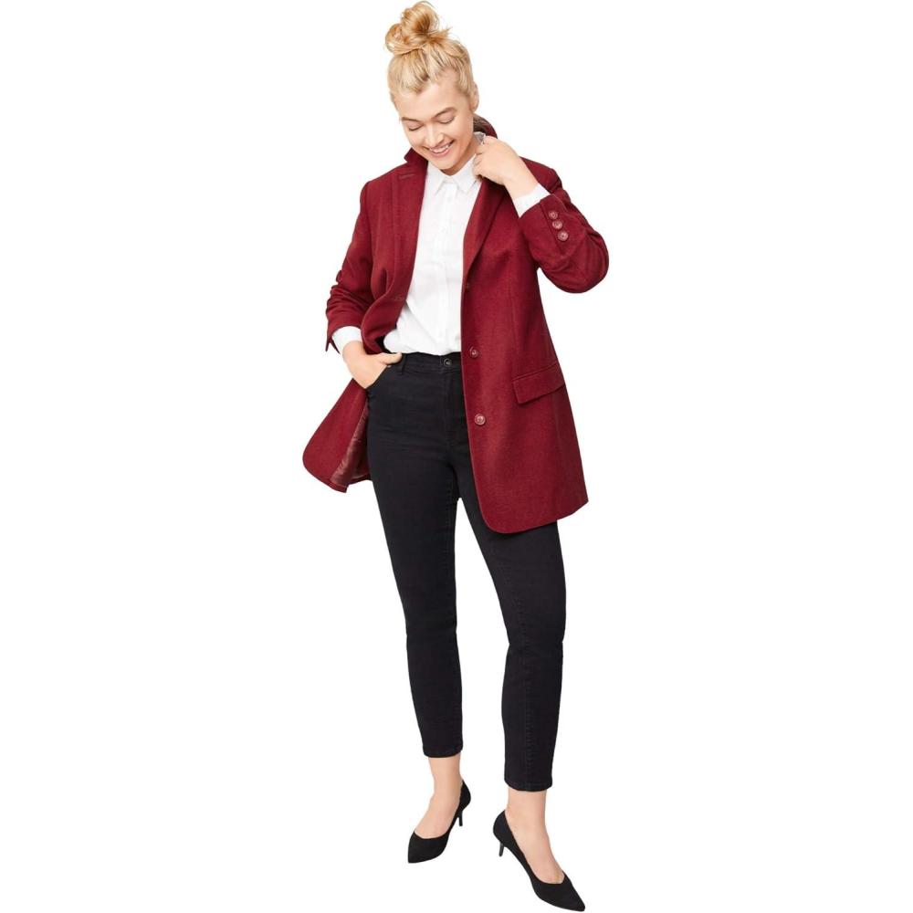 image:imageellos Womens Plus Size Long Wool Blend Blazer Work amp Casual JacketBurgundy