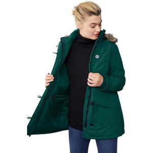 ellos Plus Size Faux Fur Trim Parka(Deep Emerald)