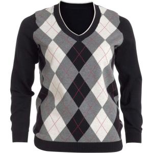 ellos Women’s Plus Size V-Neck Argyle Sweater – 3X, Black Gunmetal