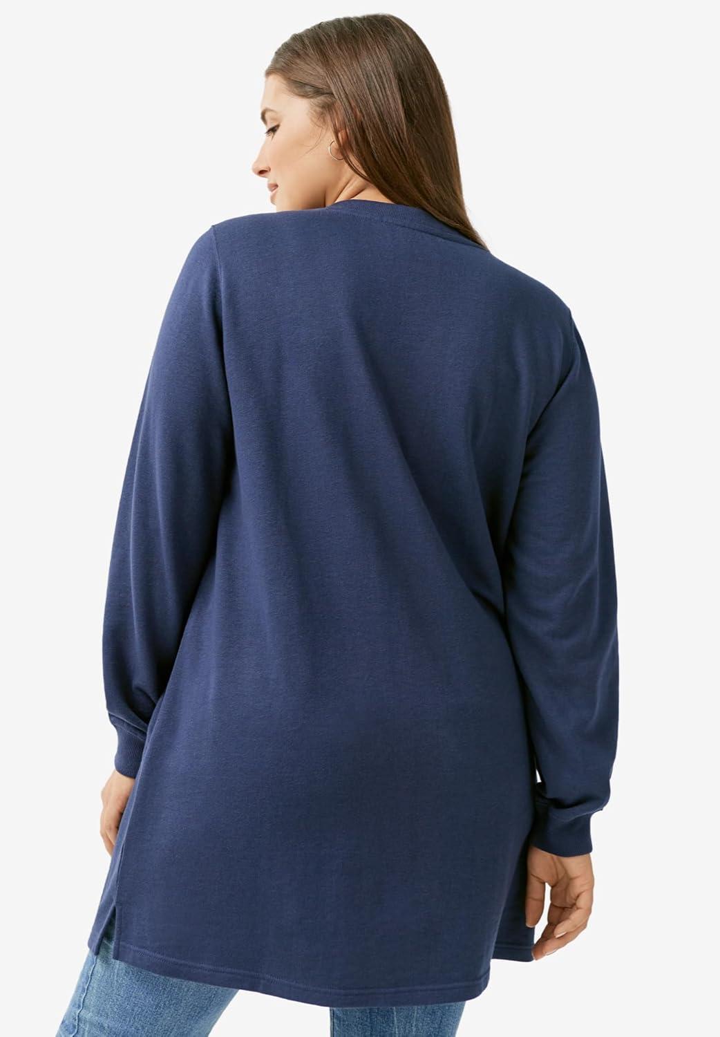 image:imageEllos Plus Size Zip Pocket French Terry Sweatshirt TunicNavy